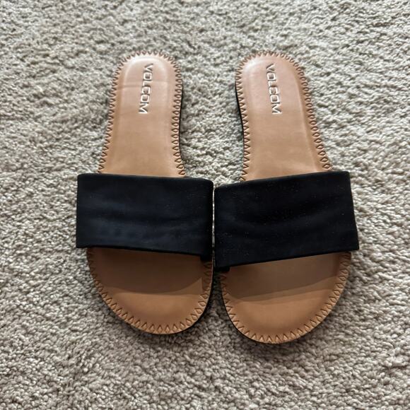 Volcom Women's Simple Slides Open Toe Sandals Size 6 w/ Black Leather Band - Picture 2 of 11